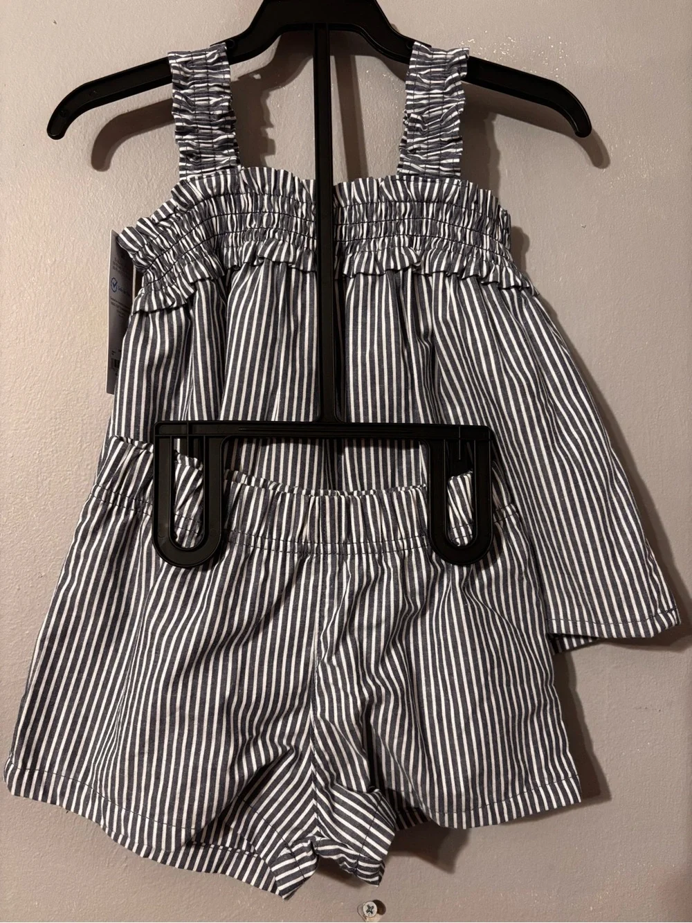 child of mine Navy and White Striped Girls Matching Set with Red Embroidery